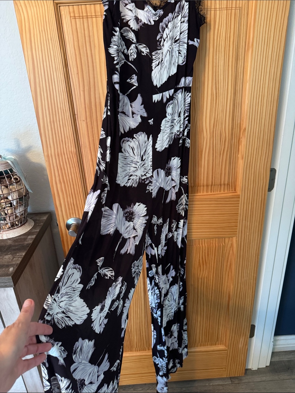 Astr Black Wide-Leg Jumpsuit with White Floral Print
